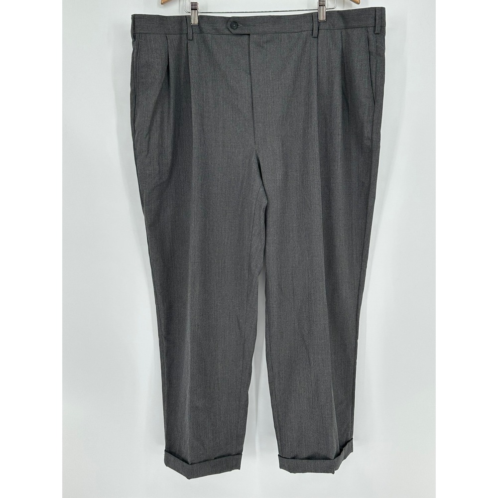 Joseph & Feiss Gold Mens 48 Regular Gray 100% Wool Pleated Cuffed Dress Pants